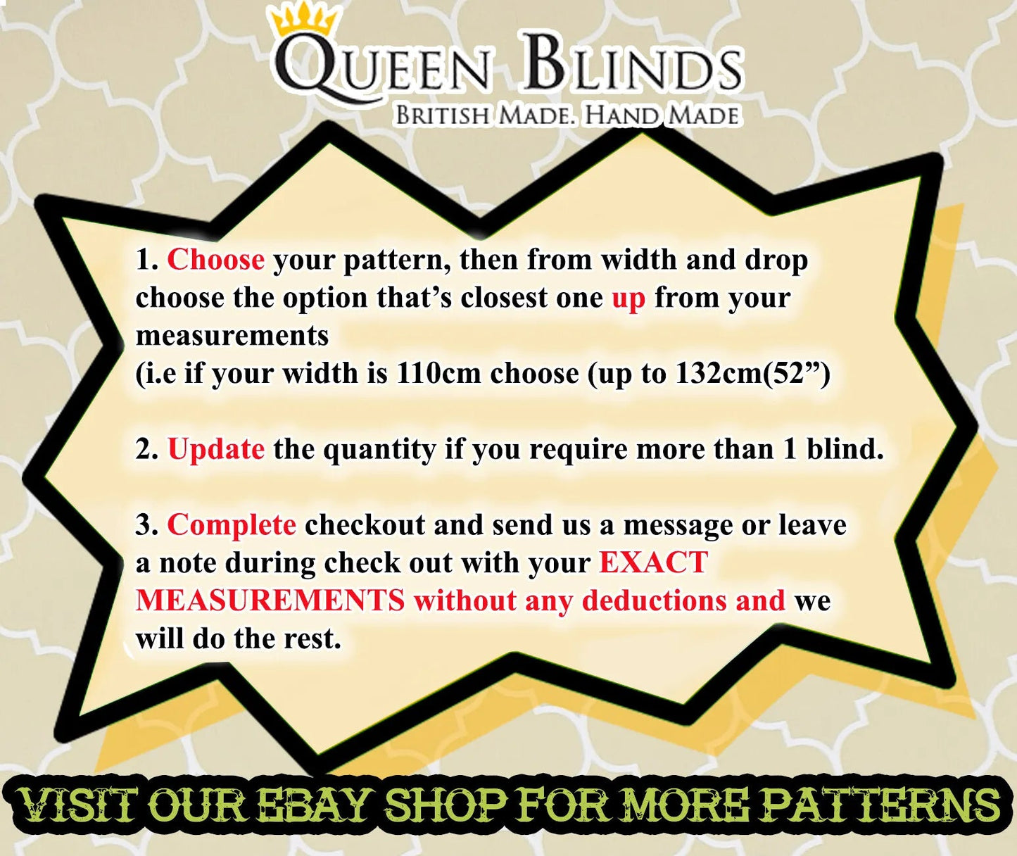 ~MADE TO MEASURE~ EASY FIT Premium Patterned Multicoloured Custom Roller Blinds* *NO CUTTING REQUIRED - *HASSLE FREE* - **READY TO FIT** - Queen Blinds ltd